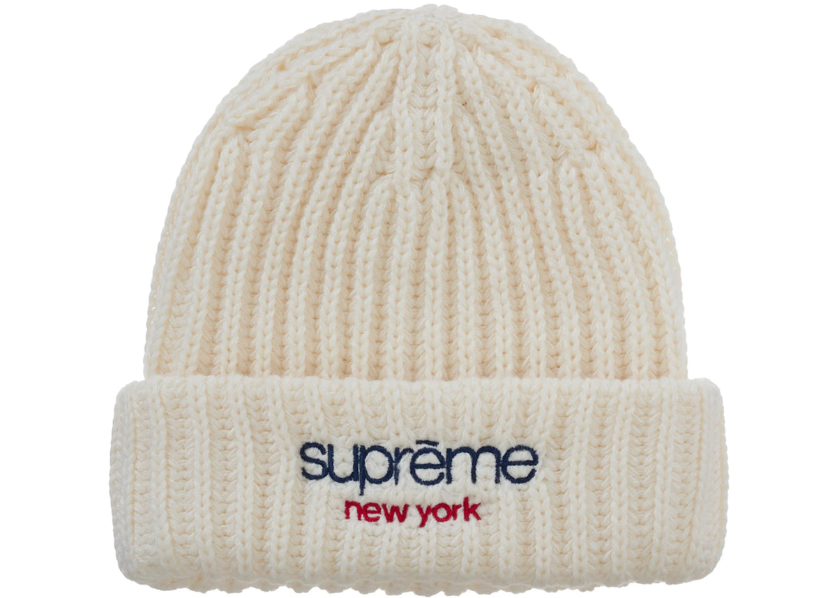 Supreme Classic Logo Chunky Ribbed Beanie (FW26) Natural