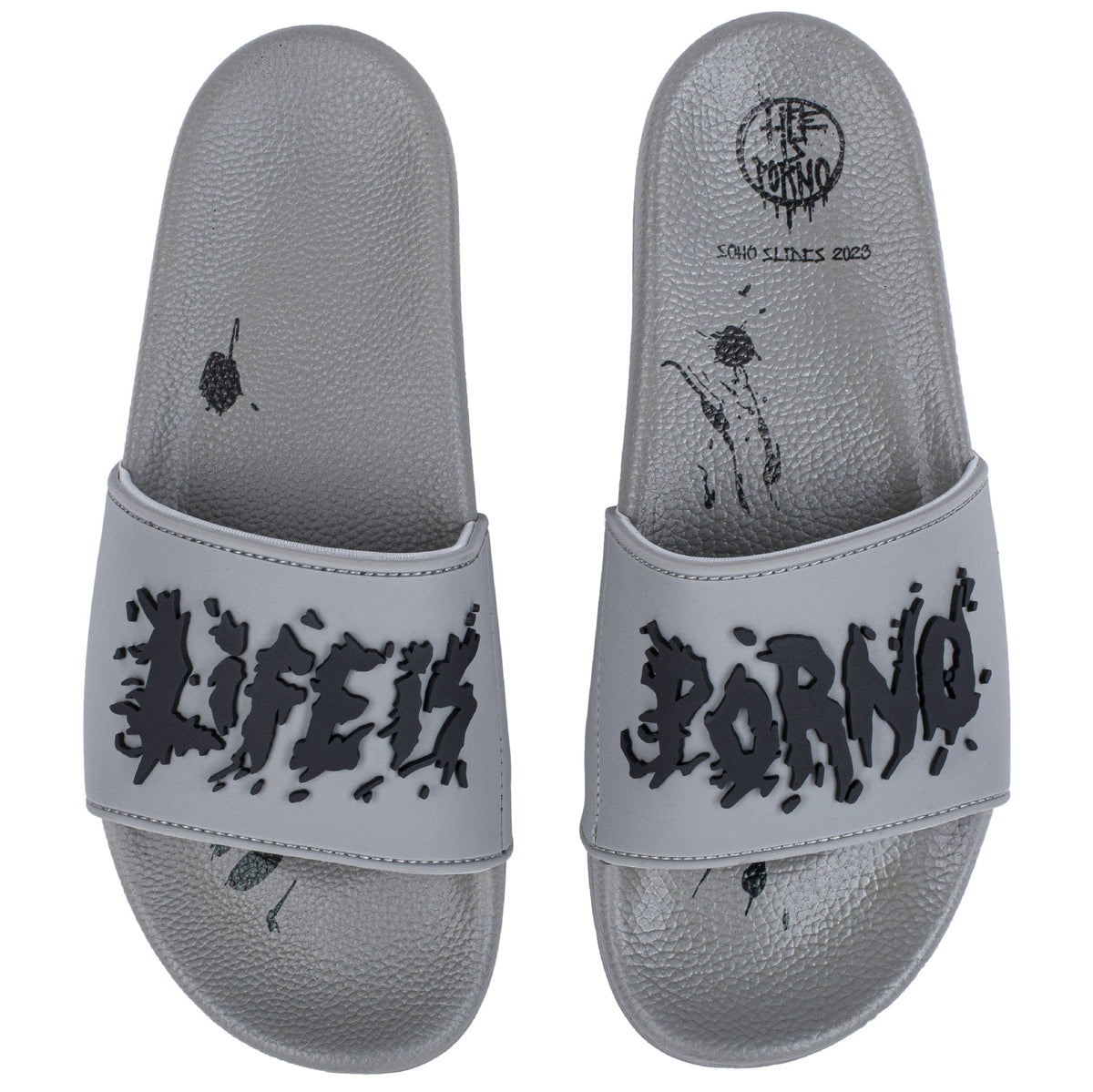 Life is Porno Slides Grey/Black