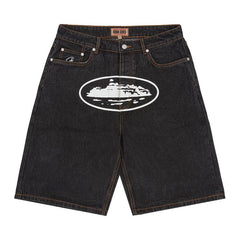 Corteiz Alcatraz Baggy Jean Shorts 'Washed Black'