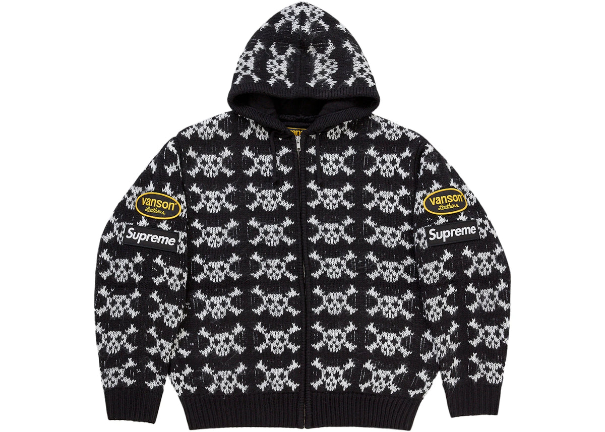 Supreme Vanson Leathers Skull Zip Up Hooded Sweater Black
