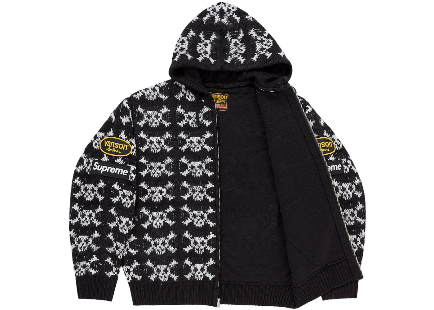 Supreme Vanson Leathers Skull Zip Up Hooded Sweater Black