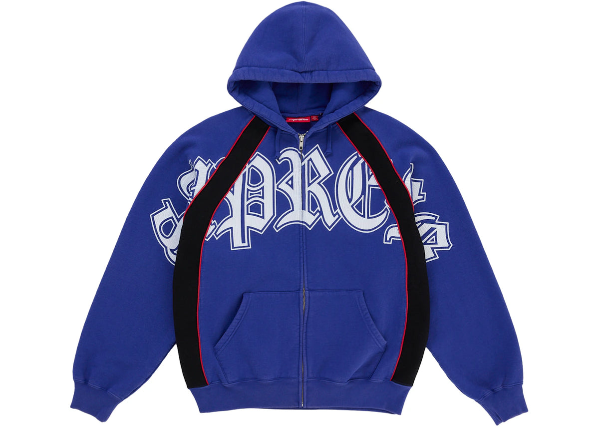 Supreme Paneled Zip Up Hooded Sweatshirt Blue