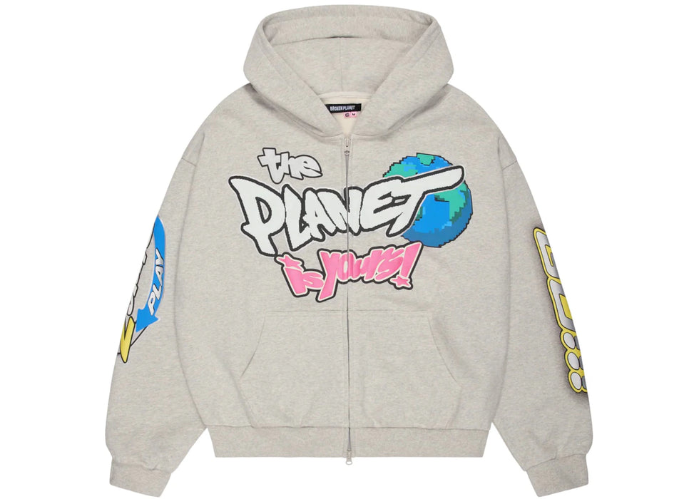 Broken Planet The Planet Is Your Zip Up Hoodie Ash Heather Grey