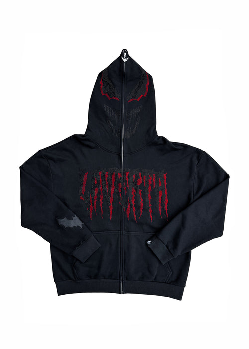 LAVERTA Black Rhinestones Full Zip Hoodie V1