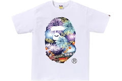 BAPE Firework Ape Head Photo Tee, White