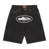 Corteiz Alcatraz Baggy Jean Shorts 'Washed Black'