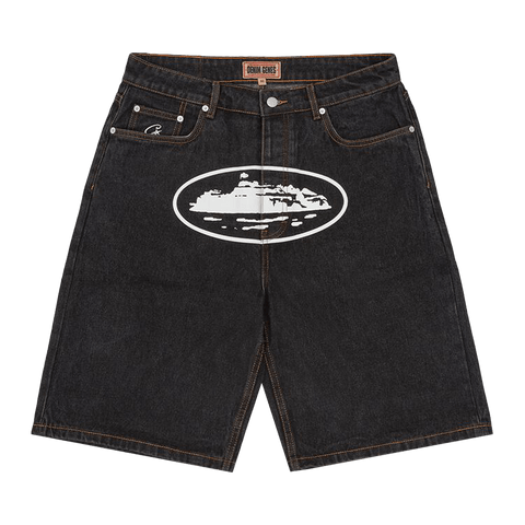 Corteiz Alcatraz Baggy Jean Shorts 'Washed Black'