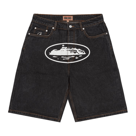 Corteiz Alcatraz Baggy Jean Shorts 'Washed Black'