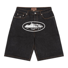 Corteiz Alcatraz Baggy Jean Shorts 'Washed Black'