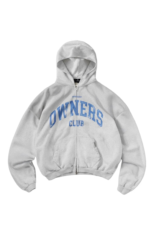 Represent Owners Club Zip Through Hoodie Sprayed Ice Grey Marl