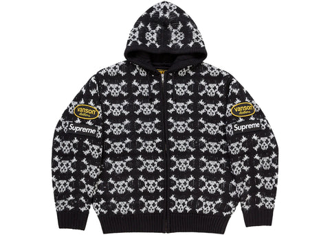 Supreme Vanson Leathers Skull Zip Up Hooded Sweater Black