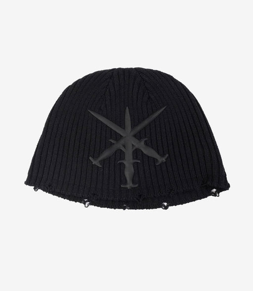 Unknown London Dagger Distressed Knit Beanie Black