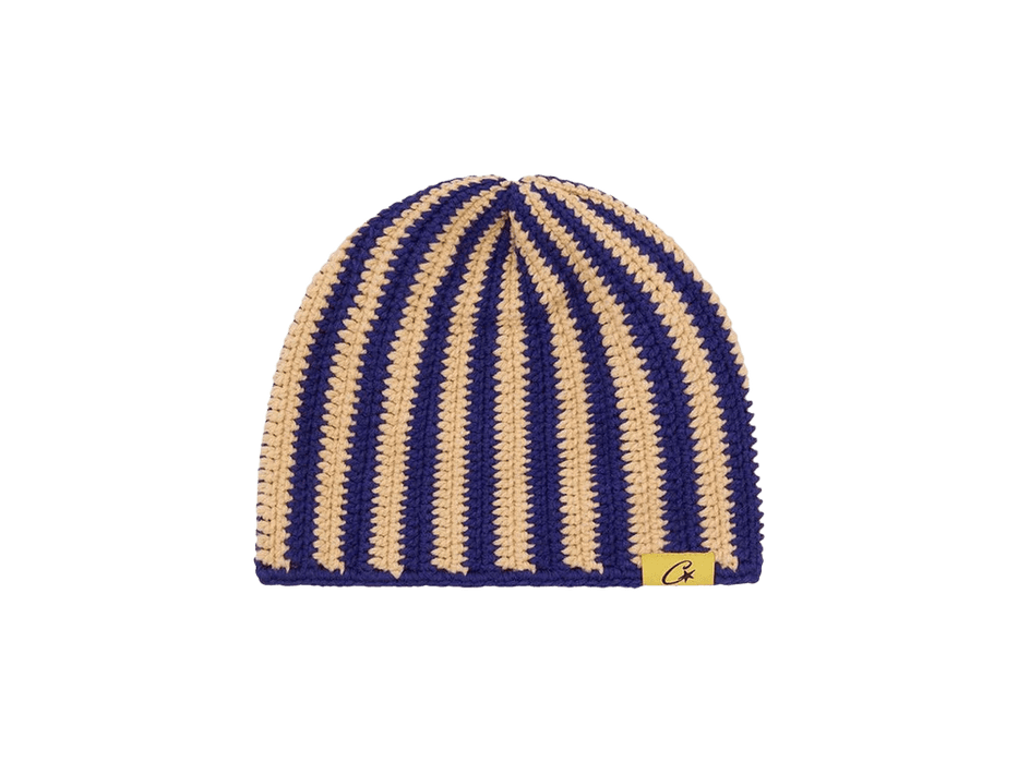 Corteiz Big Crochet Beanie Blue & Cream