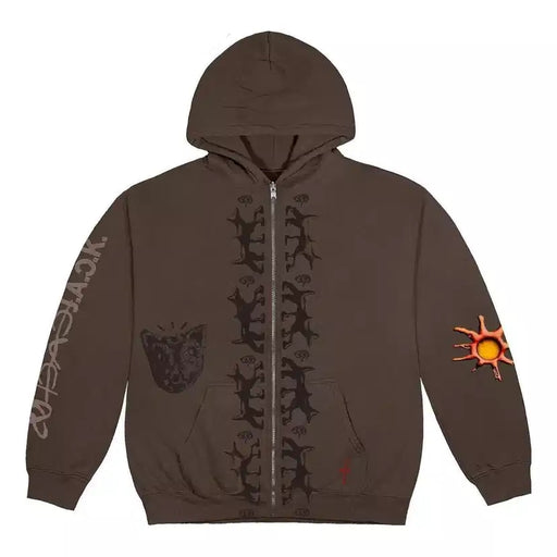 Travis Scott Reverse Dog Zip Up Hoodie Brown