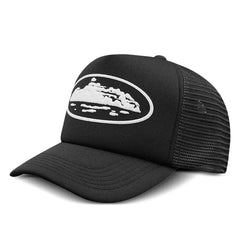 Corteiz Alcatraz Puff Print Trucker Hat Black/White