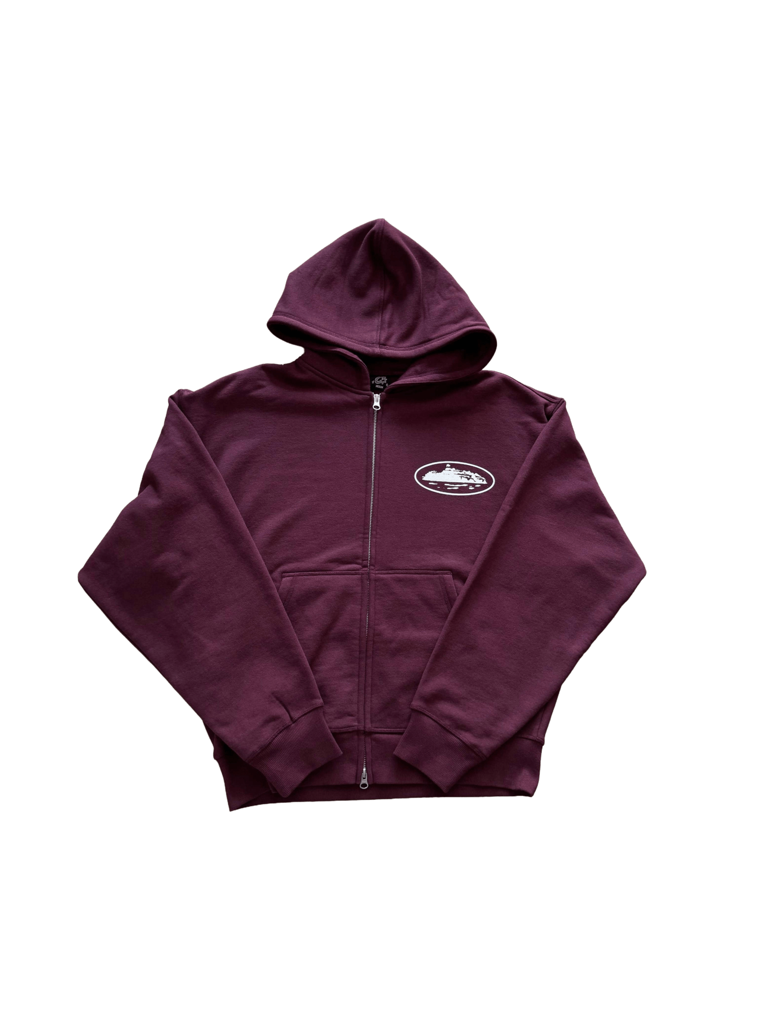 Corteiz Island Puff Print Zip Hoodie Burgundy