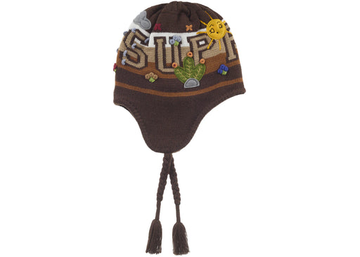 Supreme Felt Applique Earflap Beanie Brown