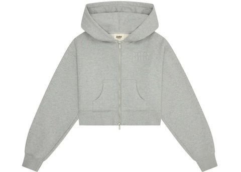 Broken Planet Women's Basics Cropped Zip-Up Hoodie Heather Grey